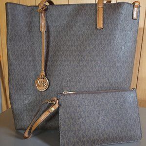 Michael Kors Women's Large Hayley North South Top Zip Bag Leather Shoulder Tote